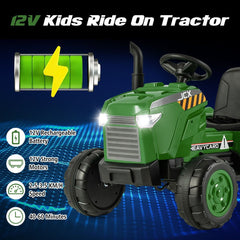 Costway 12V Kids Electric Car Tractor with Trailer and Remote Control - Green/Pink/Red/Dark Green