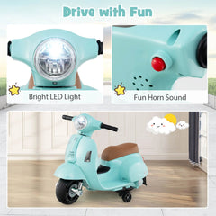 Costway 6V Kids Electric Motorcycle Vespa Licensed with LED Lights and Horn - Green/Pink/White